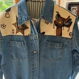 Cabin Creek Vintage Denim Jacket with Western Theme